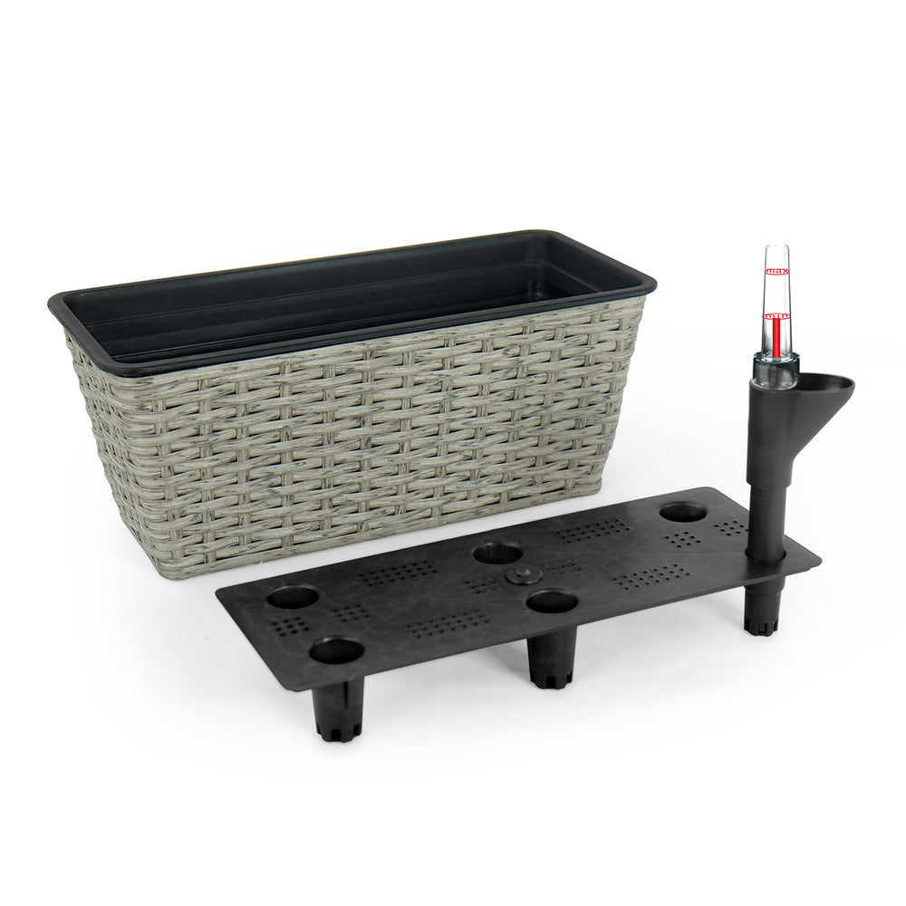 2-Pack Smart Self-watering Rectangle Planter for Indoor and Outdoor - Hand Woven Wicker - Gray Media 4