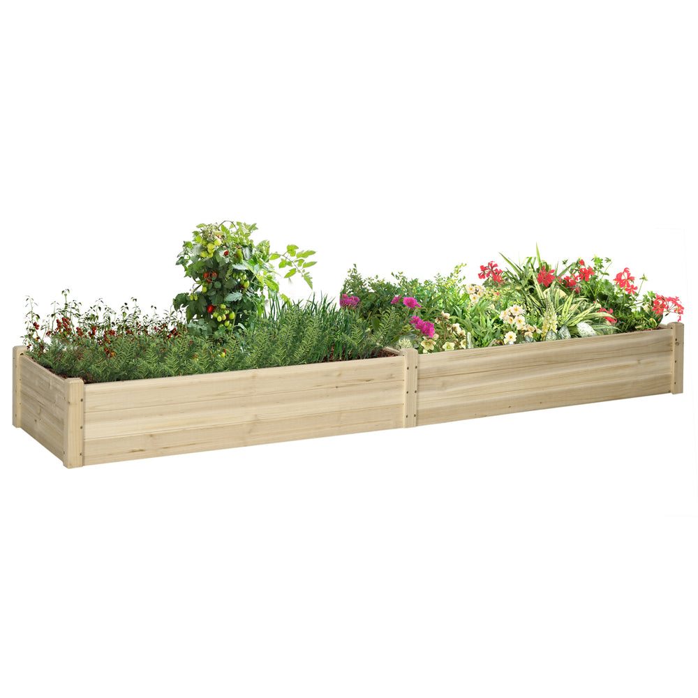 Outsunny 8x2ft Wooden Raised Garden Bed Kit, Elevated Planter with 2 Boxes, Self Draining Bottom and Liner, Patio to Grow Vegetables, Herbs, and Flowers, Natural Media 1
