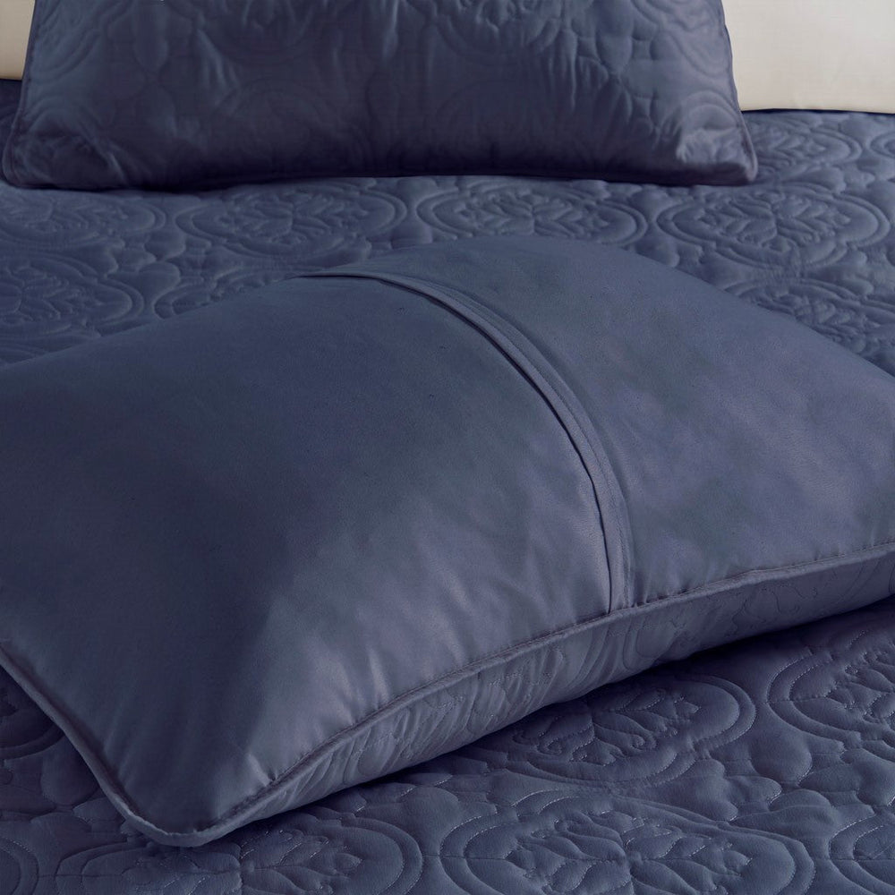 3 Piece Reversible Bedspread Set Navy Full/Queen Media 6
