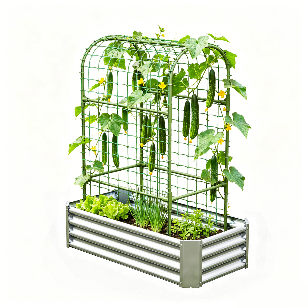 2-in-1 Raised Garden Bed with Trellis - 59' Tall Arch Planter Box for Climbing Plants, Outdoor Galvanized Metal Gardening Bed for Vegetables, Fruits, Flowers (Silver, 4x2x1 Ft) Media 11