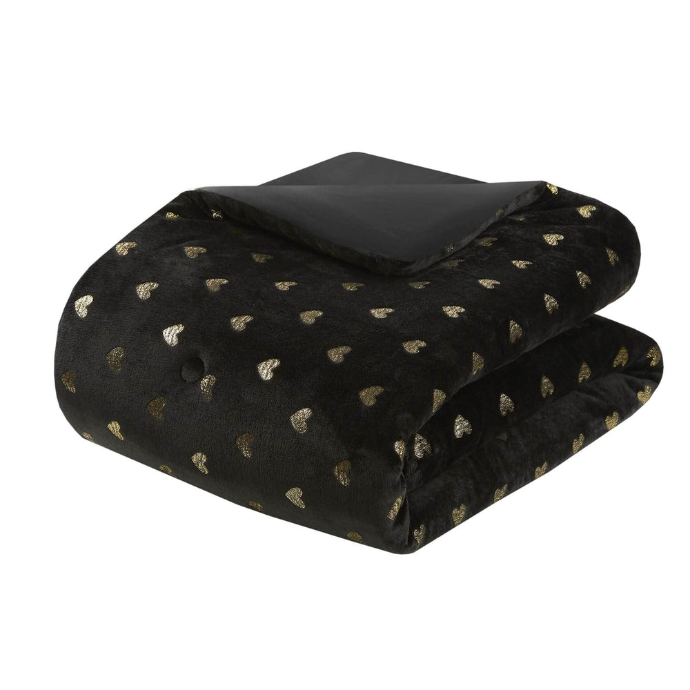 Plush Twin XL Comforter Set Metallic Heart Print With Shams & Throw Pillow Included Media 4