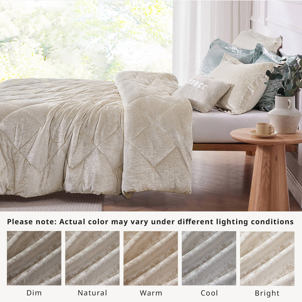 3 PCS Twin/Twin XL Velvet Duvet Cover Set with Throw Pillow Champagne Media 12