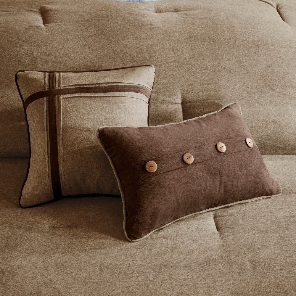 7 Piece Faux Suede Comforter Set Brown Queen Media 8