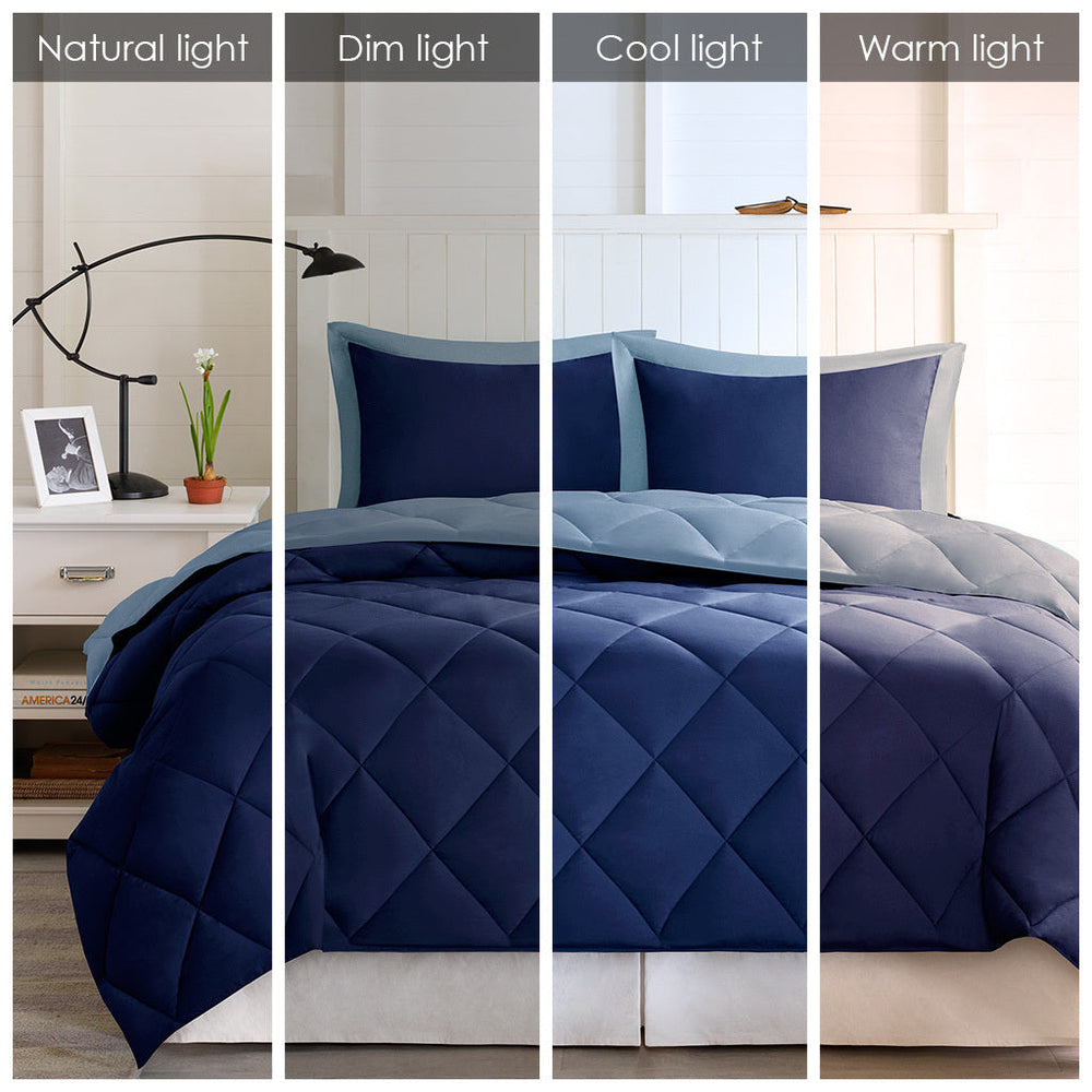 King 3M Scotchgard Diamond Quilting Reversible Down Alternative Comforter Set Media 10