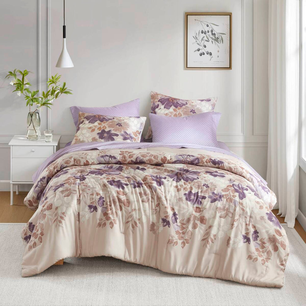 Floral Comforter Set with Bed Sheets Taupe Twin Media 5