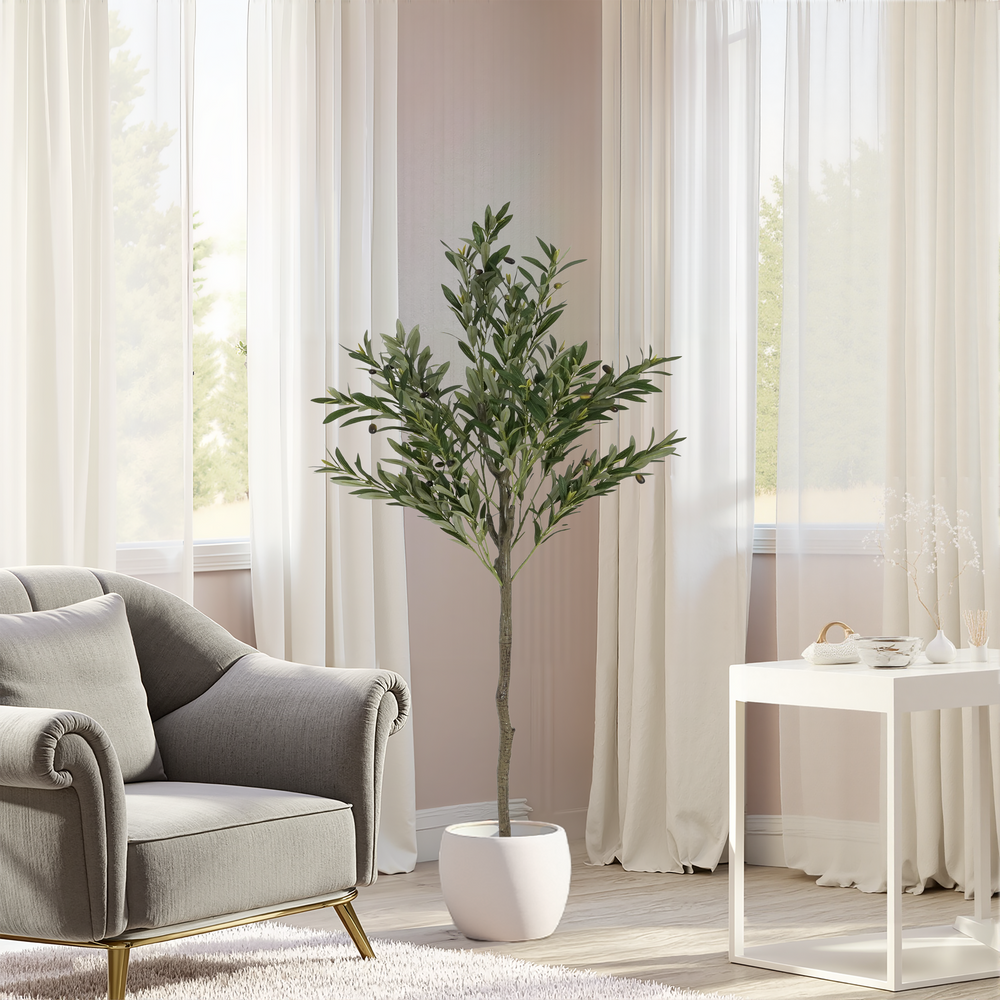 66' Artificial Olive Tree with Black Plastic Pot Media 2