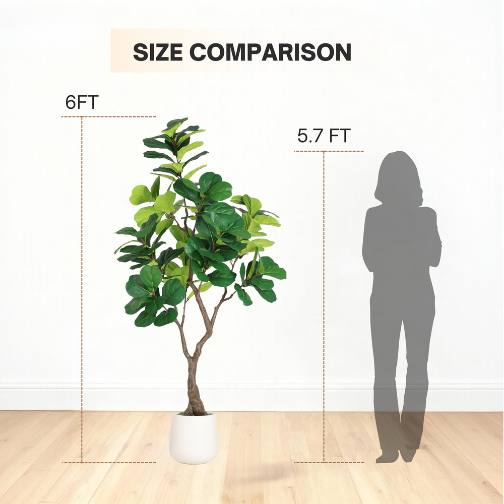 6FT Artificial Fiddle Leaf Fig Tree With Decorative White Pot, Faux Indoor Plant for Home Office Living Room Corner Decoration, 1pc/set Media 6