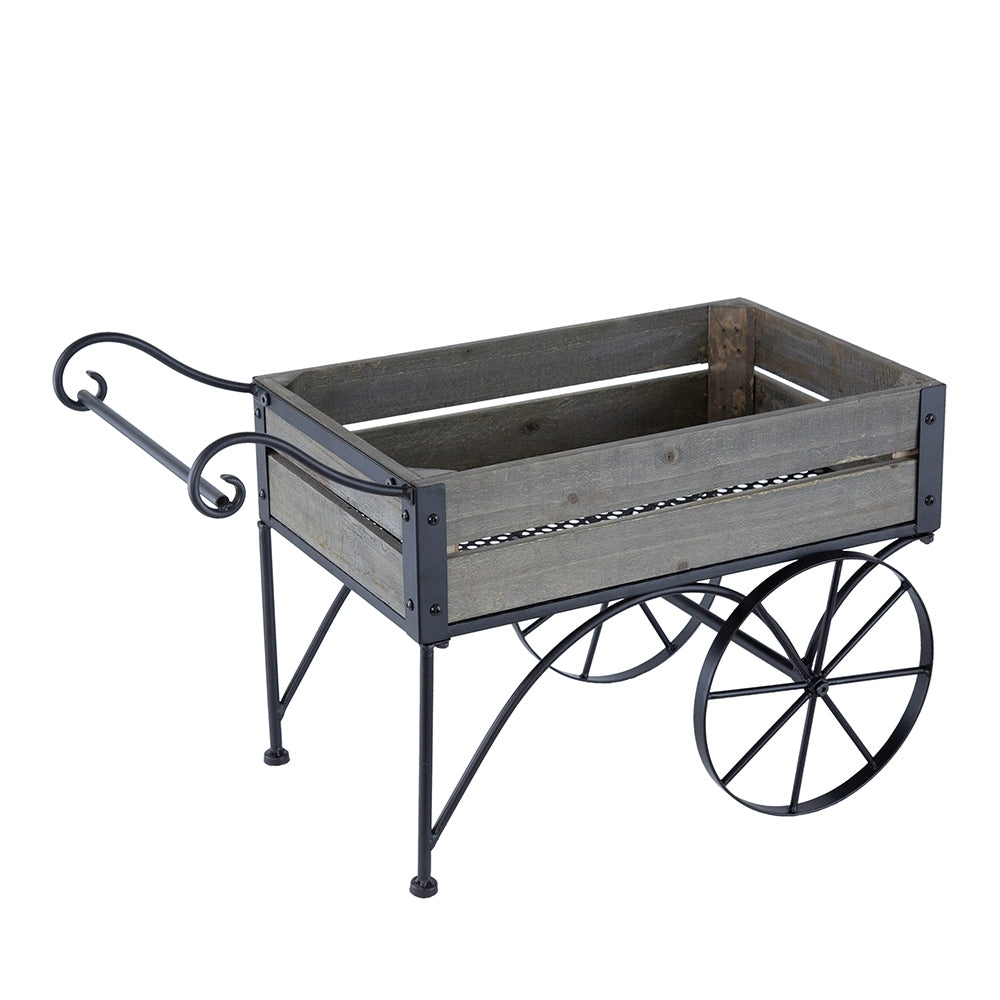 24.4x12.6x15.4' Rustic Black Trolley Cart Plant Stand, Planter Media 2