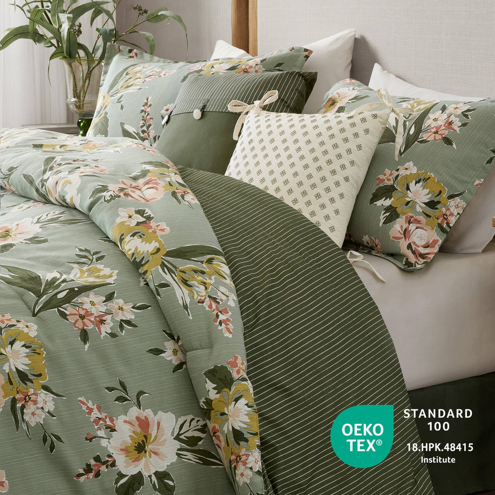 7-Piece King Vin  Floral Comforter Set, Green Media 3