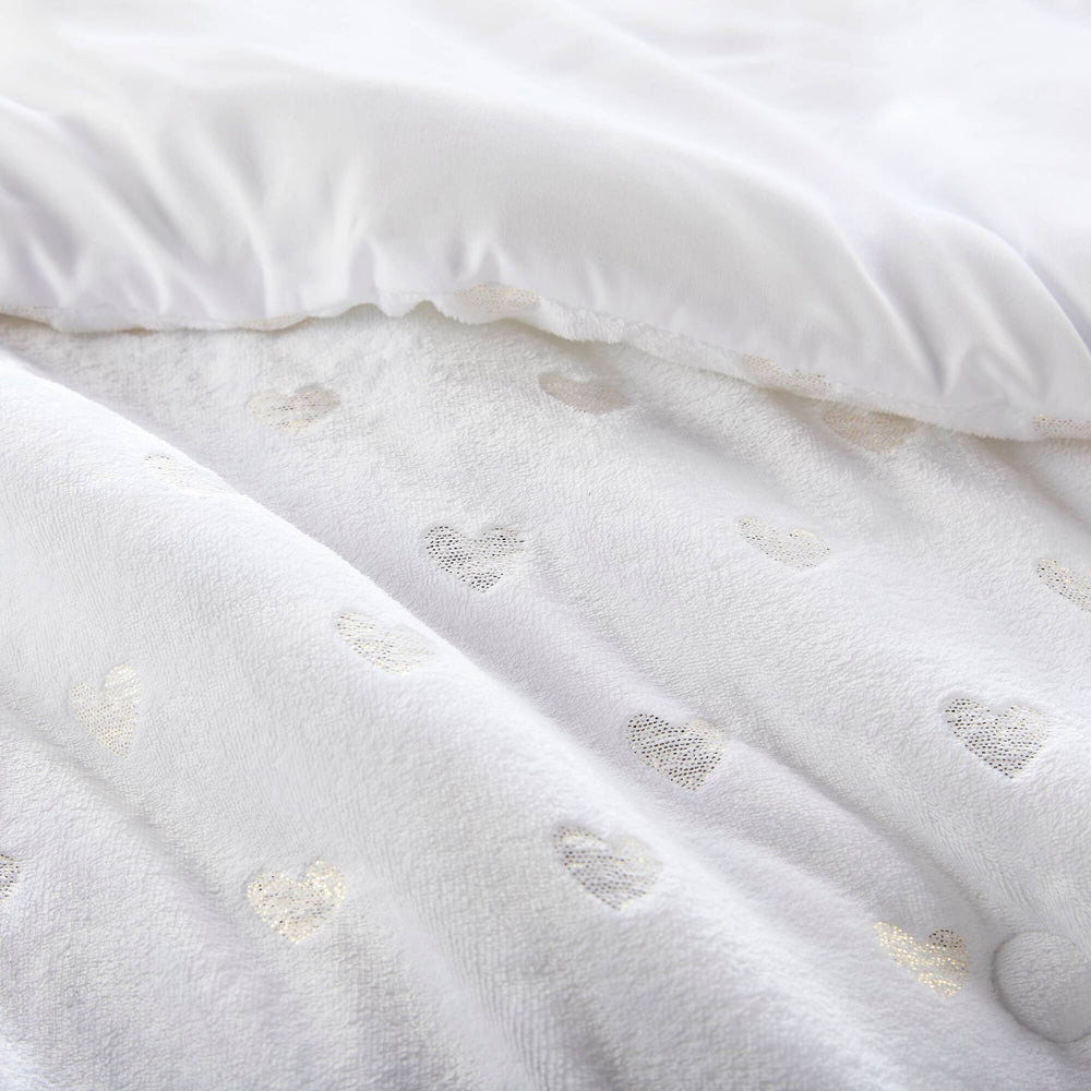 3 PCS Twin/Twin XL Metallic Printed Plush Comforter Set with Throw Pillow White/Gold Media 10