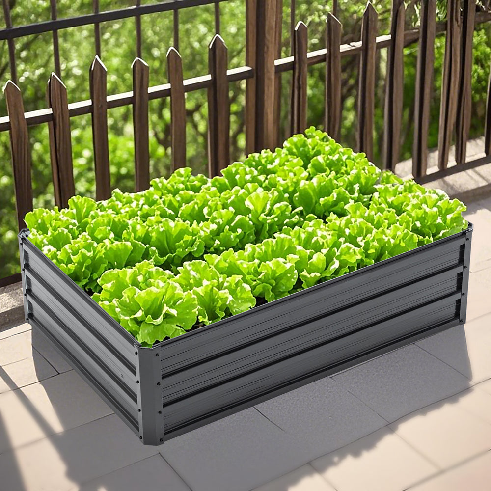4x3x1ft Metal Raised Garden Bed,Deep Root Outdoor Galvanized Planter Box,Patio Kit Planting Beds for Vegetables Flowers Herb,Black Media 1