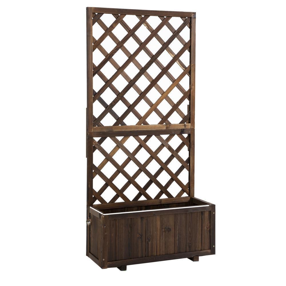 Garden Bed,Wooden Raised Garden Bed Planting Planter Box with Trellis and Drain Holes for Climbing Vine Plants Media 2