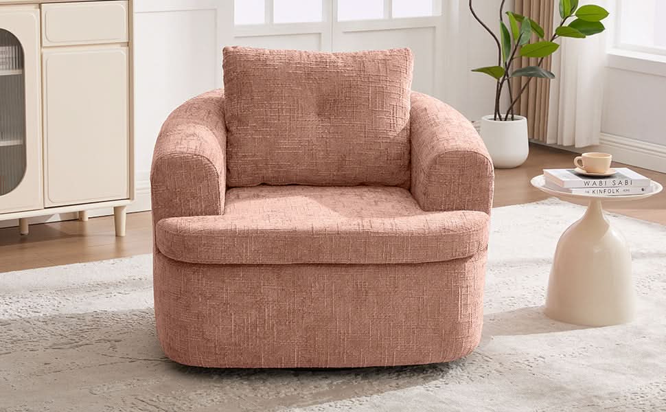 360 Degree Swivel Chair Chenille Pink Dual Layer Cushion Living Room Decor Accent Seating Home Media 19