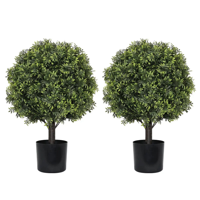 22in Artificial Topiary Boxwood Ball Trees – Faux Evergreen Potted Shrubs for Porch, Patio, Entryway, or Indoor Living Room Decor, 2pcs/set