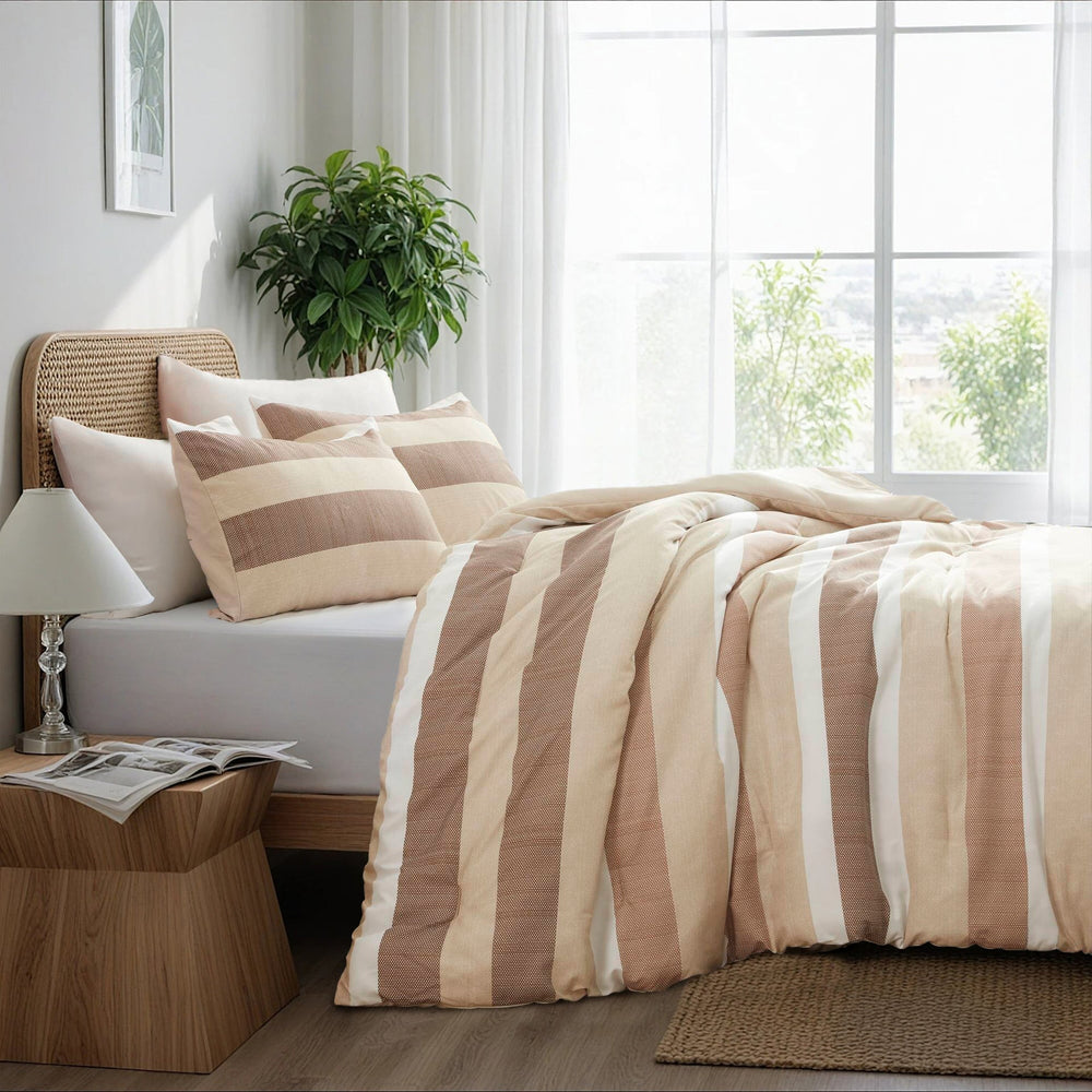 3-Piece King/Cal King Stripe Textured Print Comforter Set,Terracotta Media 7