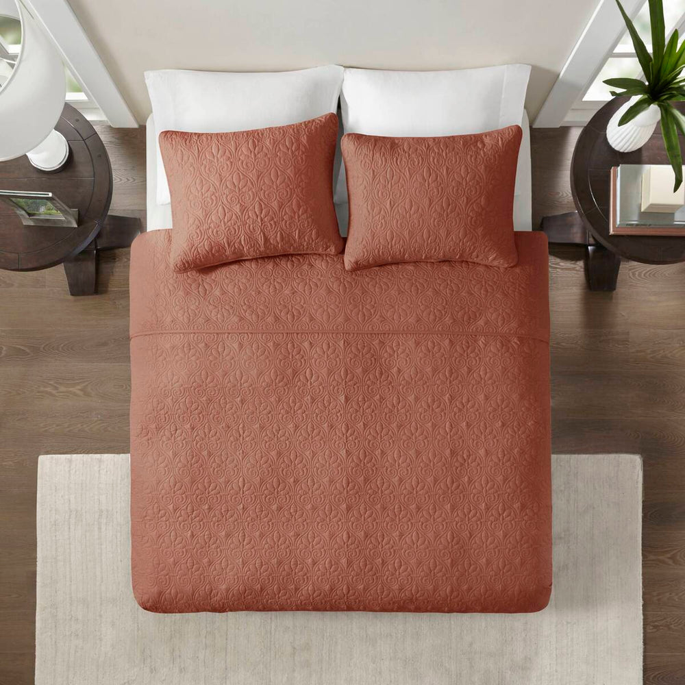 3 Piece Reversible Bedspread Set Clay Red King Media 8