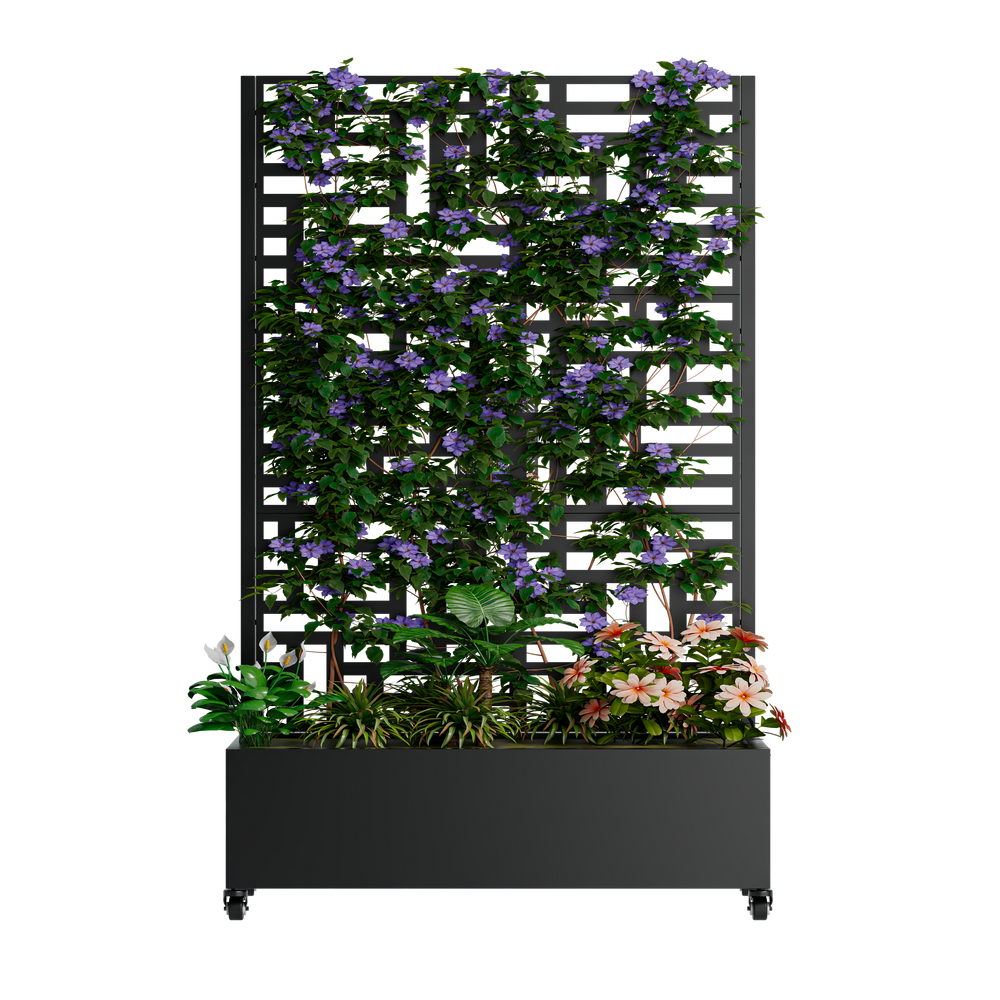 Metal Planter Box with Trellis,  73'x47'x16' Metal Raised Garden Bed with Trellis, Metal Planter Box with Drainage Holes & Lockable Wheels & Privacy Screen for Climbing Plants, Vegetables, Vines Media 6