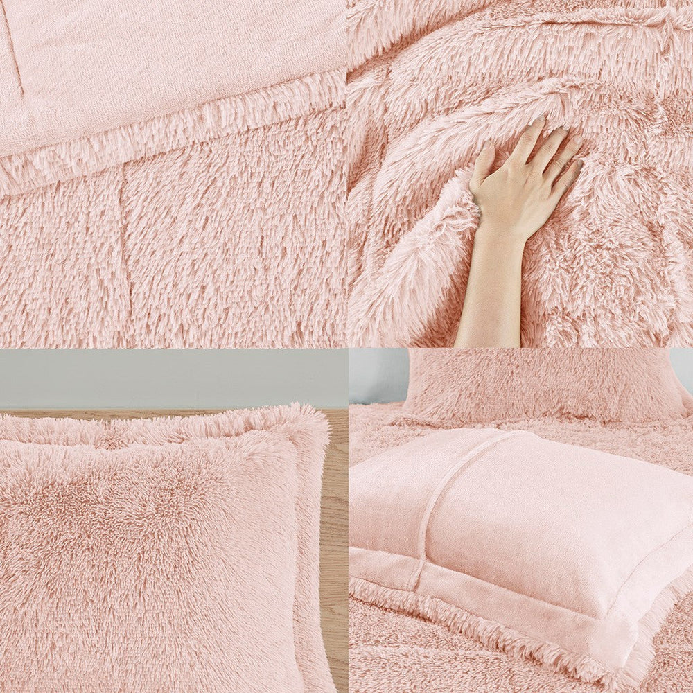 Full/Queen Shaggy Long Fur Comforter Mini Set Media 8
