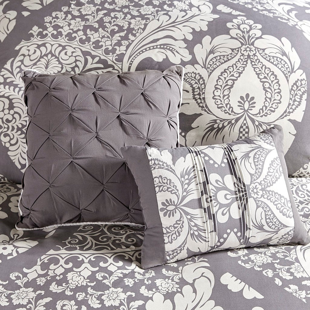 7 Piece Cotton Printed Comforter Set Grey Queen Media 2