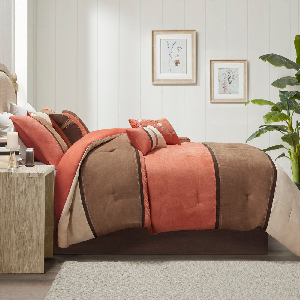 7 Piece Faux Suede Comforter Set Coral King Media 16