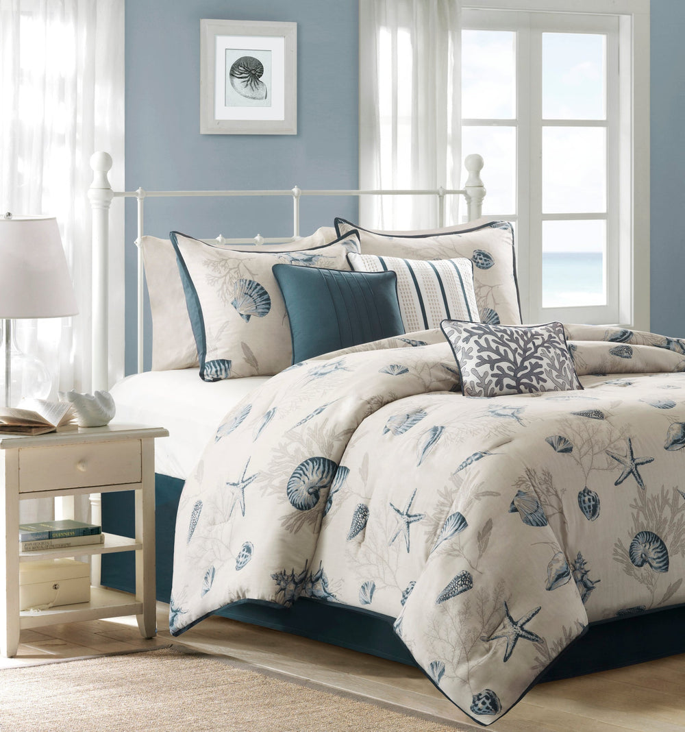 7 Piece Cotton Sateen Comforter Set Blue Cal King Media 1