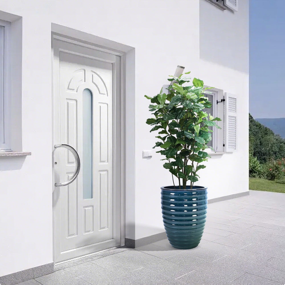 Ceramic Flowerpot, Modern Planter for Patio, Garden, Windowsill - Army Green Media 2