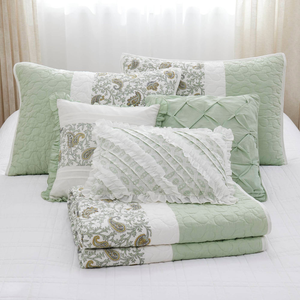 6 Piece Cotton Percale Quilt Set with Throw Pillows King/Cal King Media 19