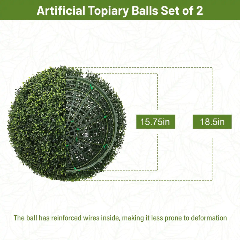 Artificial Boxwood Topiary Balls 18.5IN Green Outdoor Decorative Spheres for Garden Porch Patio Planter, 2pcs Set Plastic