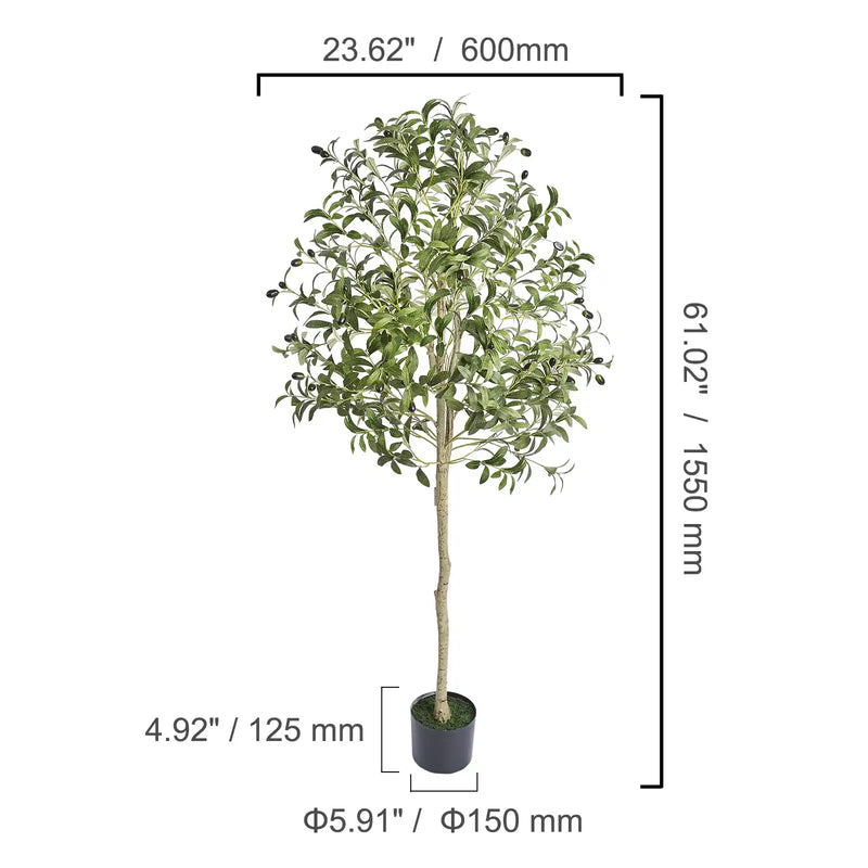 Artificial Olive Tree, 5 FT Tall Faux Plant, Secure PE Material & Anti-Tip Tilt Protection Low-Maintenance Plant, Lifelike Green Fake Potted Tree for Home Office Warehouse Decor Indoor Outdoor