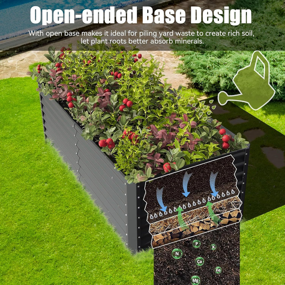 6x3x2ft Galvanized Raised Garden Bed, Outdoor Planter Garden Boxes Large Metal Planter Box for Gardening Vegetables Fruits Flowers, Dark Gray Media 5