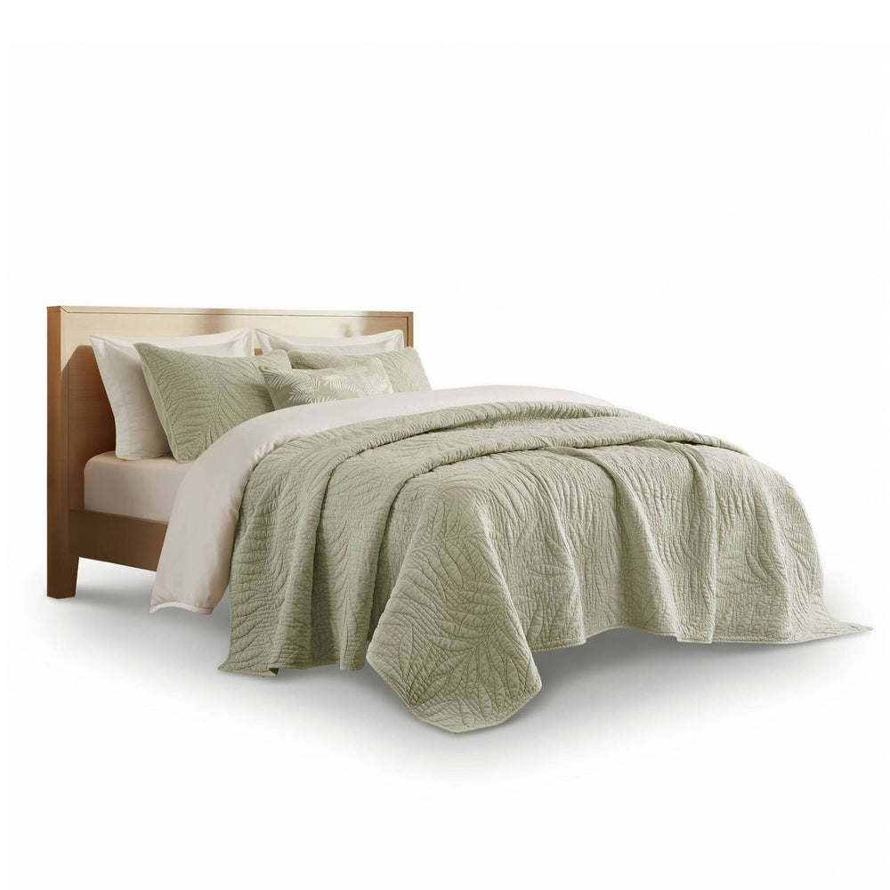 King 3 Piece Cotton Quilt Set Sage Media 5