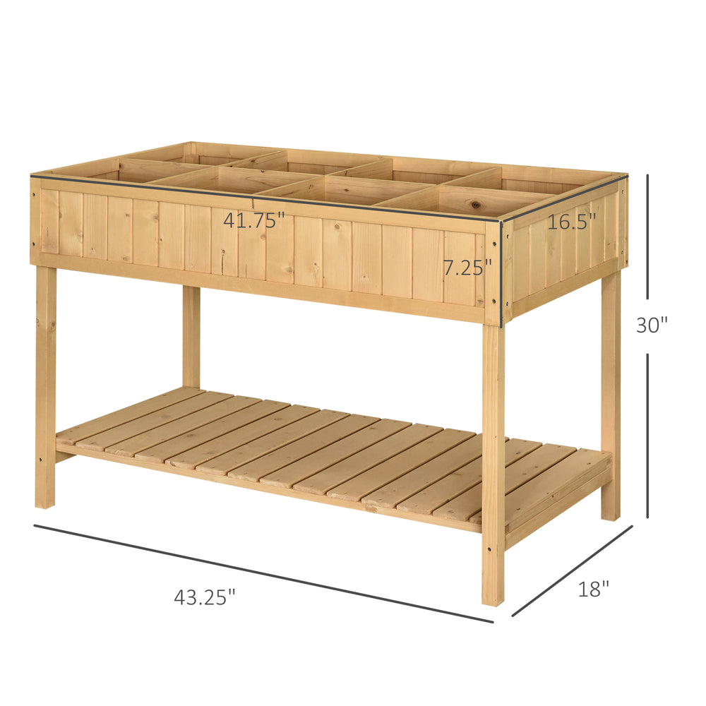 Outsunny 43x18x30in Raised Garden Bed with 8 Pockets and Shelf, Wooden Elevated Planter Box with Legs to Grow Herbs, Vegetables, and Flowers, Natural Media 7