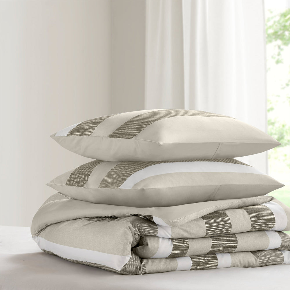 2-Piece Twin/Twin XL Stripe Textured Print Comforter Set,Neutral Media 7