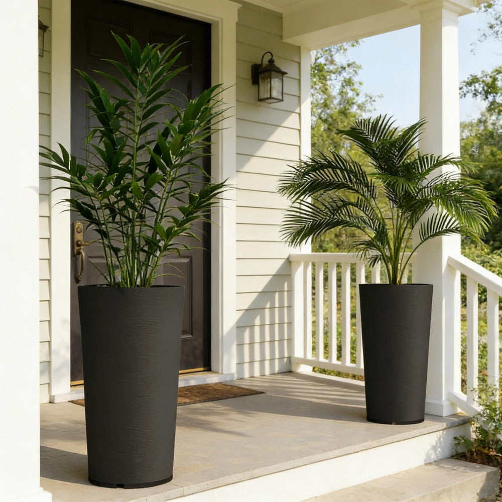 Set of 2 Flower Pots,Stackable Large Planters,High Planter Media 3