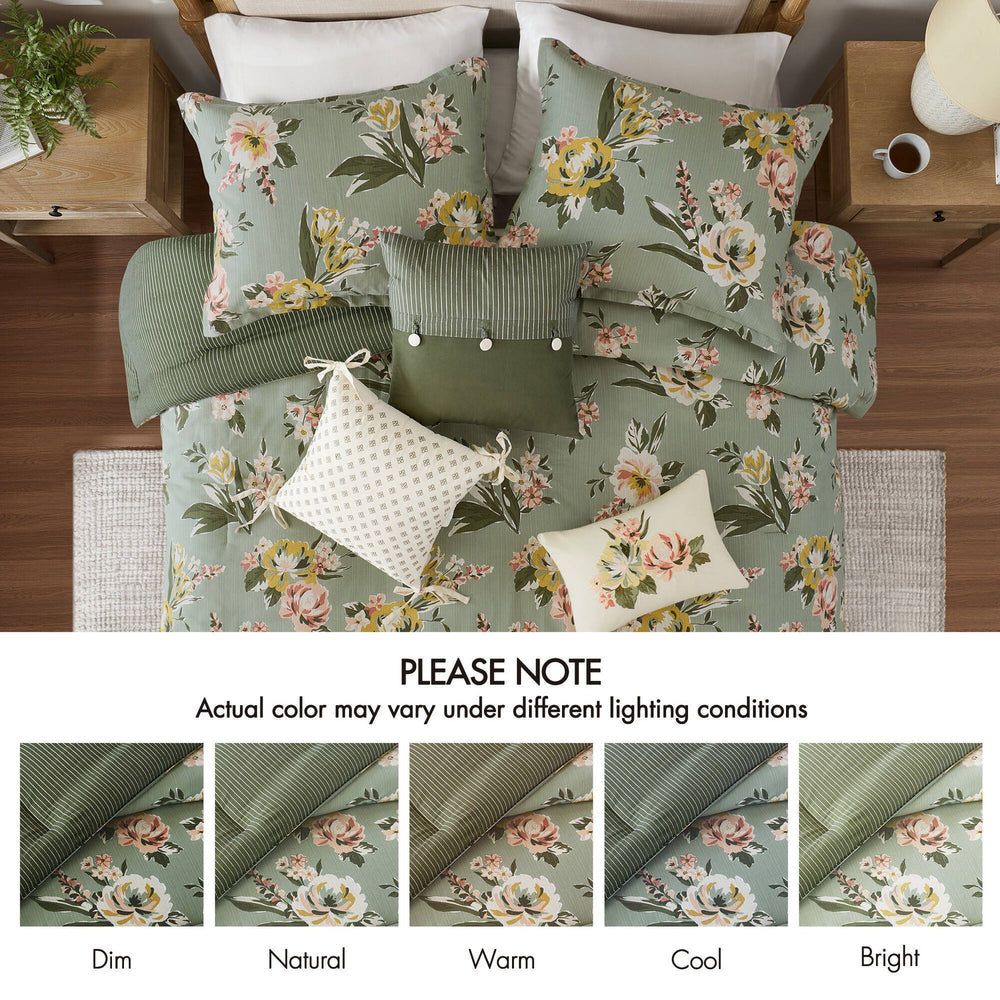 7-Piece King Vin  Floral Comforter Set, Green Media 5