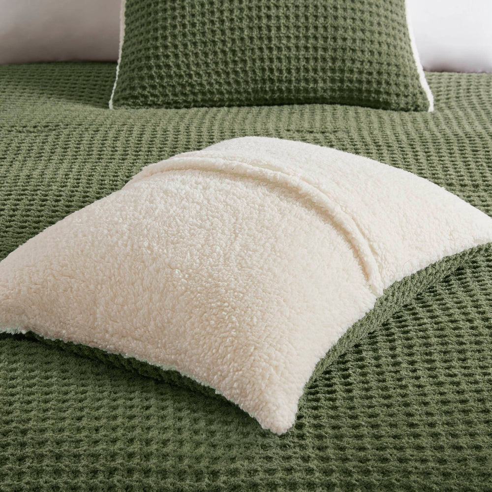 3 Pieces King/Cal King Waffle Knit Chenille Comforter Set,Olive Media 19