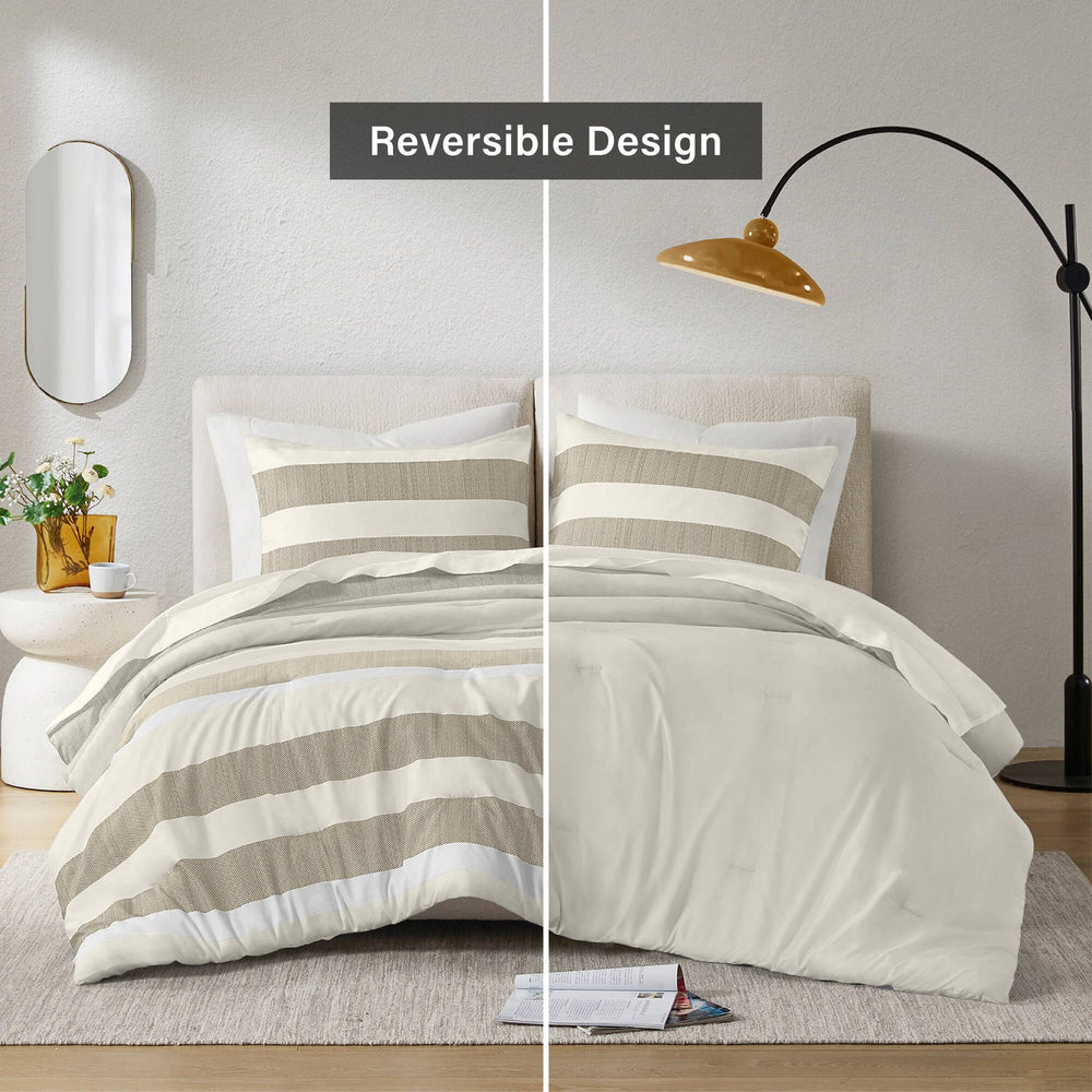 2-Piece Twin/Twin XL Stripe Textured Print Comforter Set,Neutral Media 11