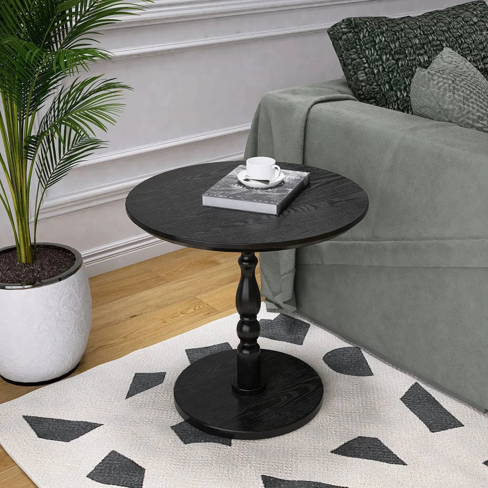 Round Side Table MDF & Solid Wood Modern Nightstand for Living Room & Bedroom Media 3