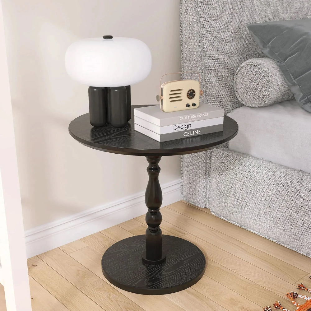 Round Side Table MDF & Solid Wood Modern Nightstand for Living Room & Bedroom Media 6