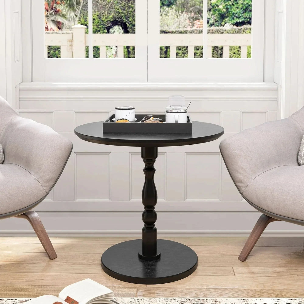 Round Side Table MDF & Solid Wood Modern Nightstand for Living Room & Bedroom Media 1