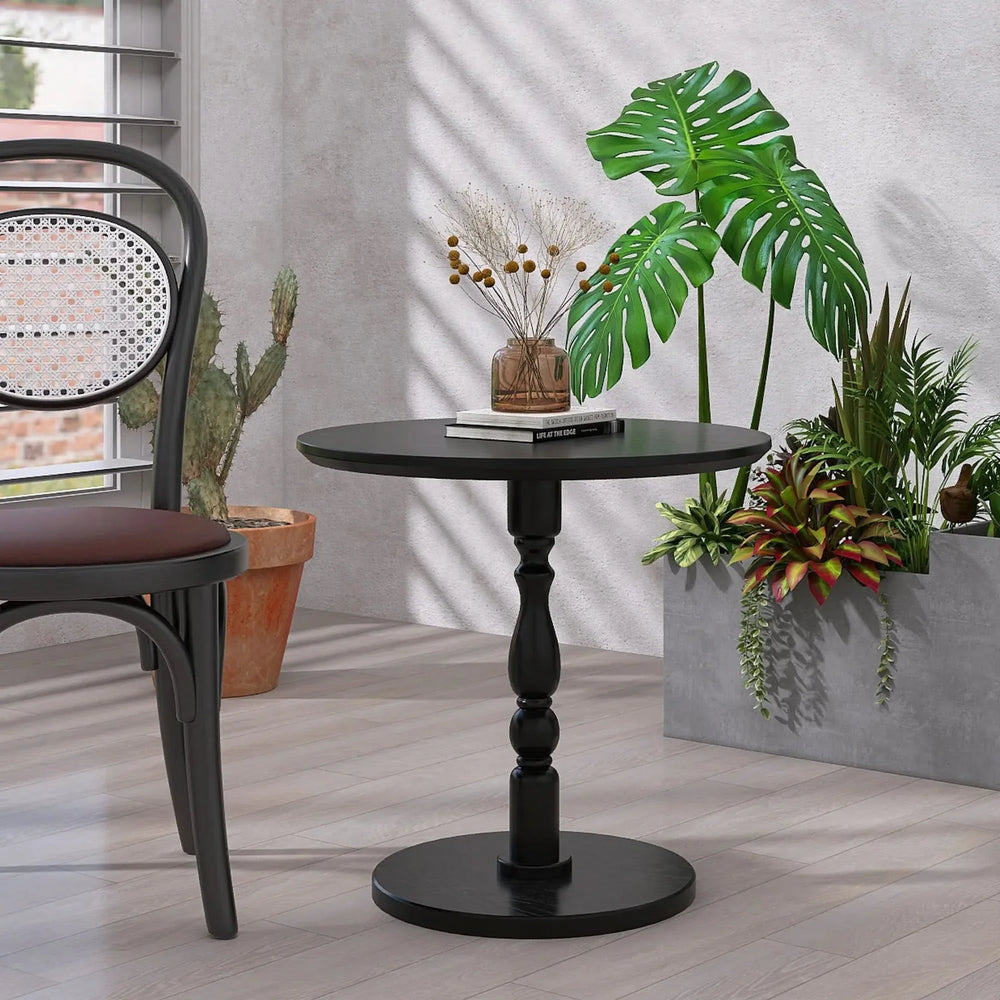 Round Side Table MDF & Solid Wood Modern Nightstand for Living Room & Bedroom Media 9