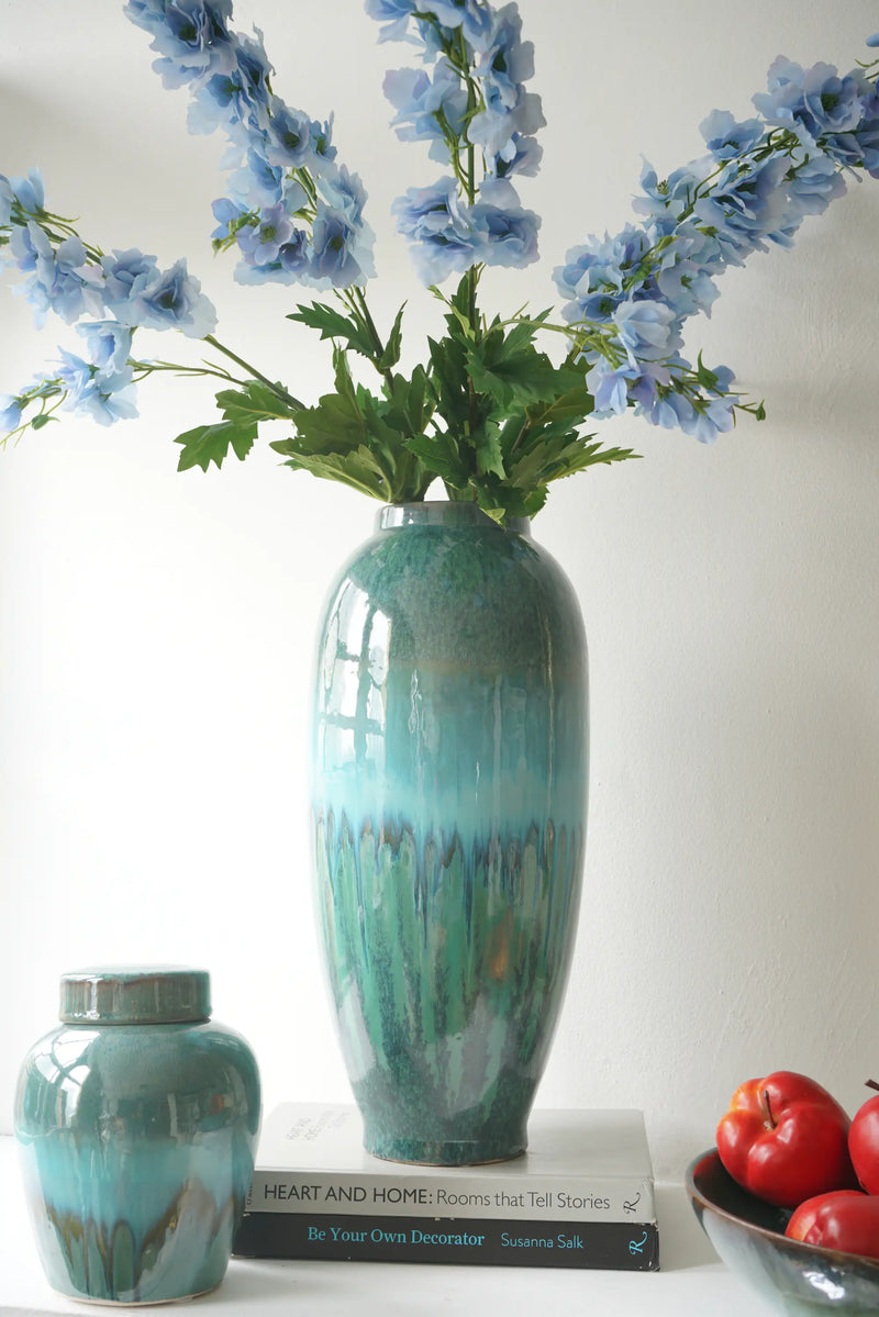 Decorative Ceramic Vase With Blue And Green Reactive Glaze