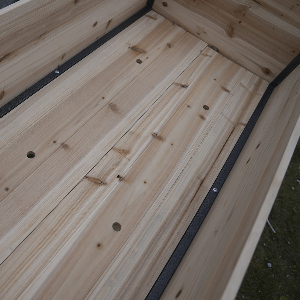 New style:     45'  Iron-wood combined growing beds with feet and storage racks. Suitable for various places such as gardens, backyards, terraces, balconies, etc. Media 11