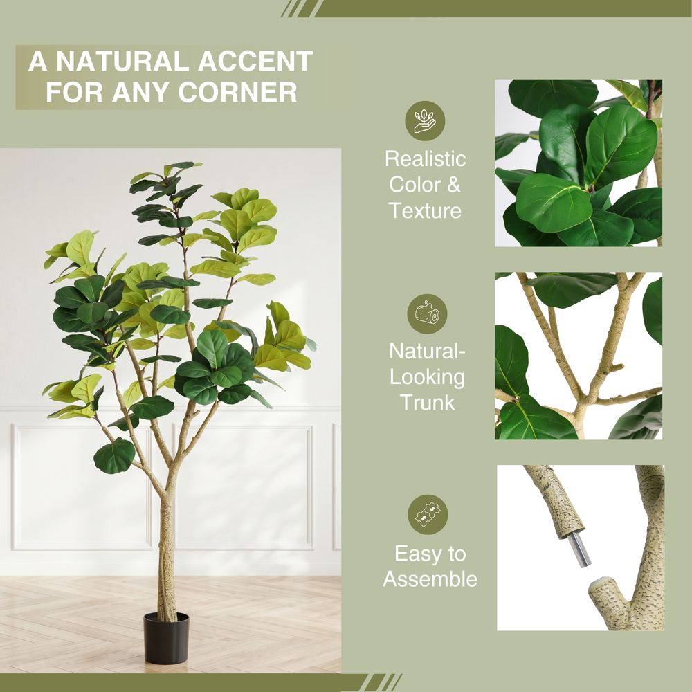 7FT Artificial Fiddle Leaf Fig Tree, Realistic Faux Potted Plant in Black Pot, 1pc/set Media 6