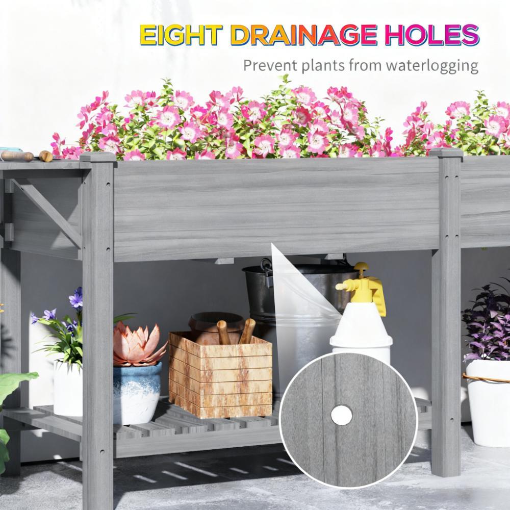 Spacious Elevated Garden Bed,Wood Raised Garden Box,with Side Table,Bottom Shelf,Bed Liners and Drainage Holes Media 4