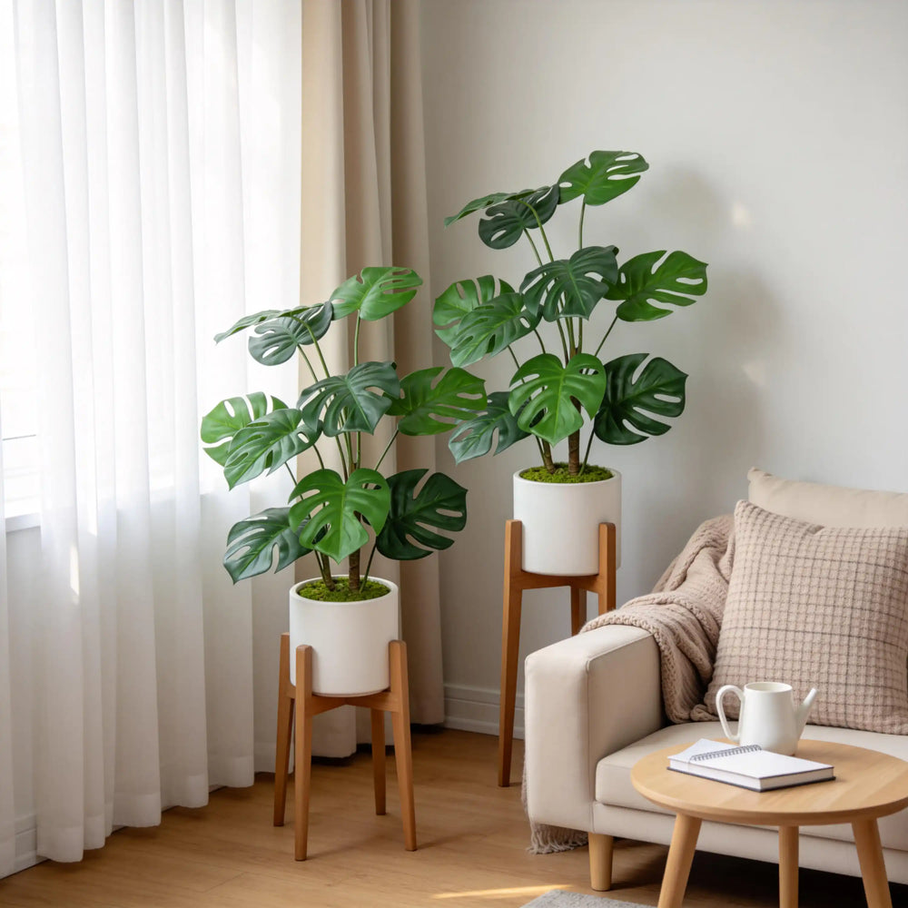 30'' Artificial Monstera Deliciosa Plant with White Pot, 2 pcs / set