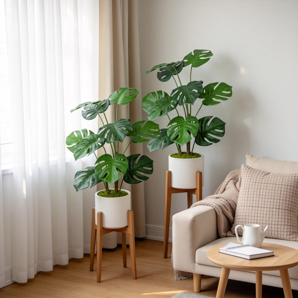 30'' Artificial Monstera Deliciosa Plant with White Pot, 2 pcs / set Media 1