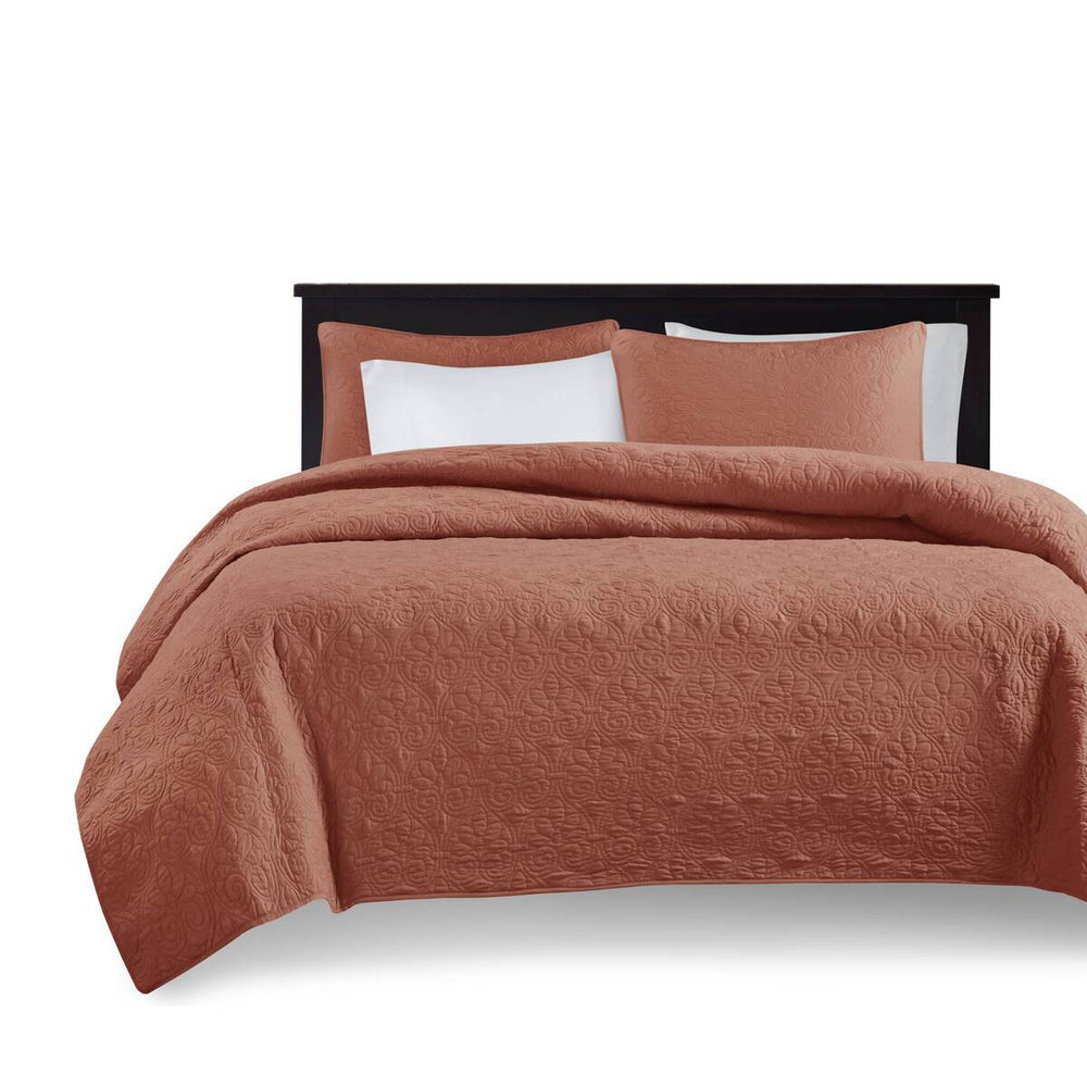 3 Piece Reversible Bedspread Set Clay Red King Media 7