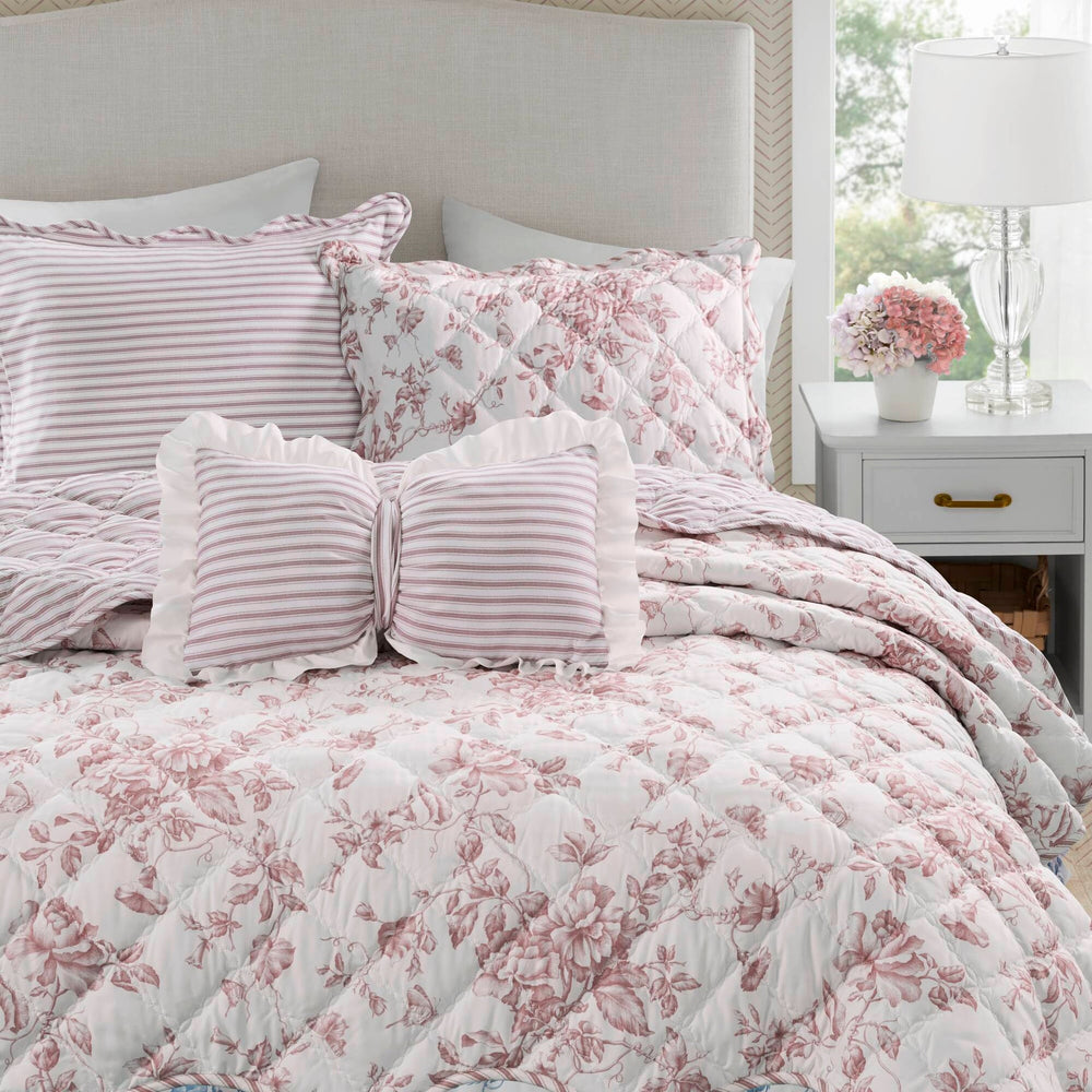 4 Pieces King  Quilt Set with Decorative Pillow,Pink Media 18