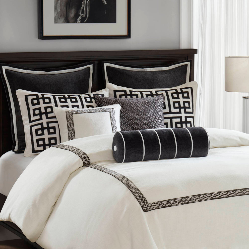 8 PCS Queen Embroidery Oversized Duvet Style Comforter Set Black/White Media 20